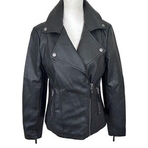 Max Studio Vegan Leather Black Full-Zip Motorcycle Jacket S Grunge‎